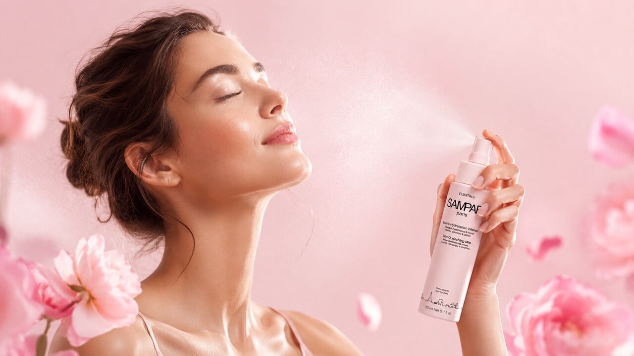 SAMPAR スキン クエンチング ミストを使用する女性